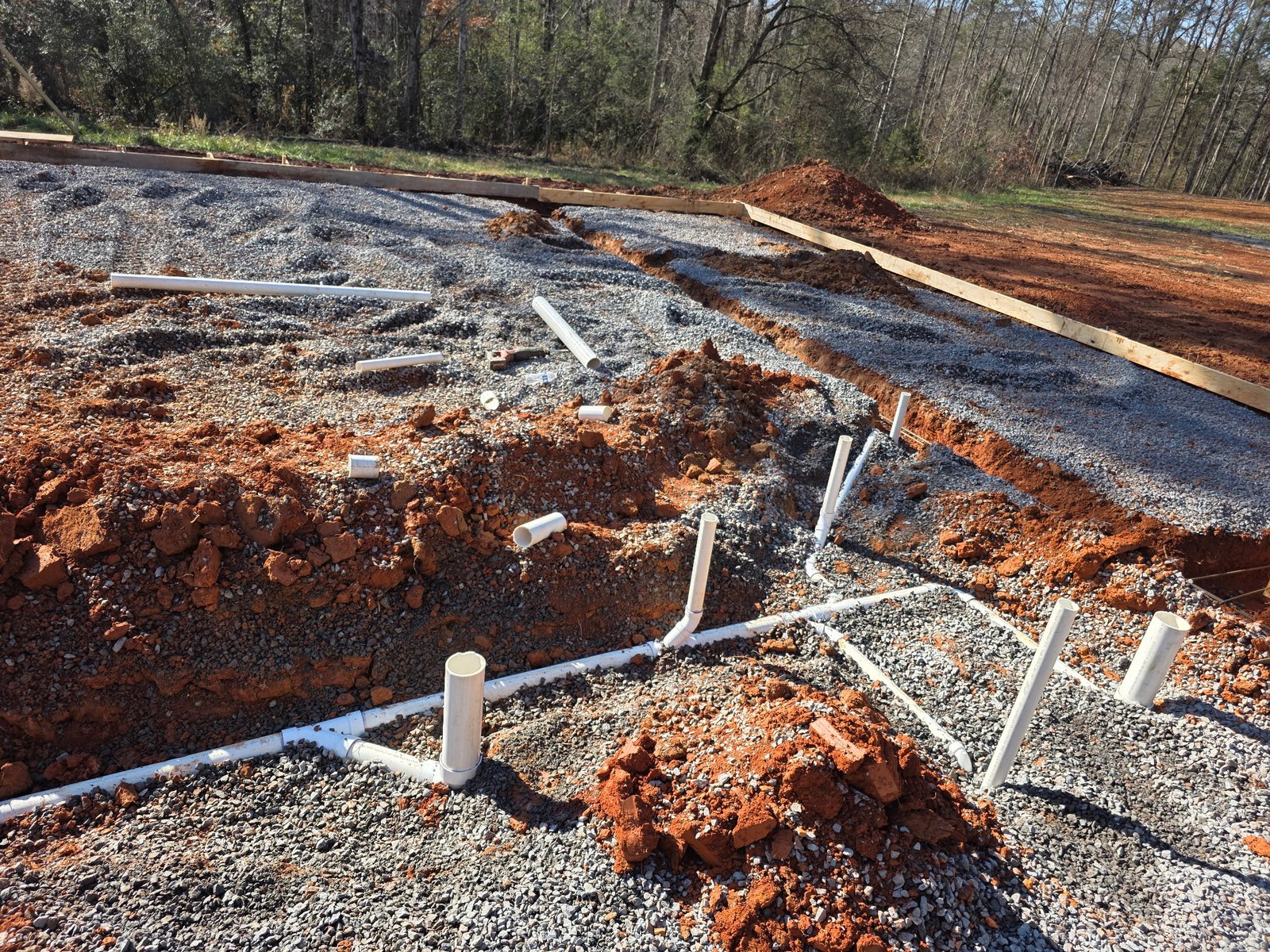 Underground plumbing rough-in for a new construction home near Yadkinville, NC