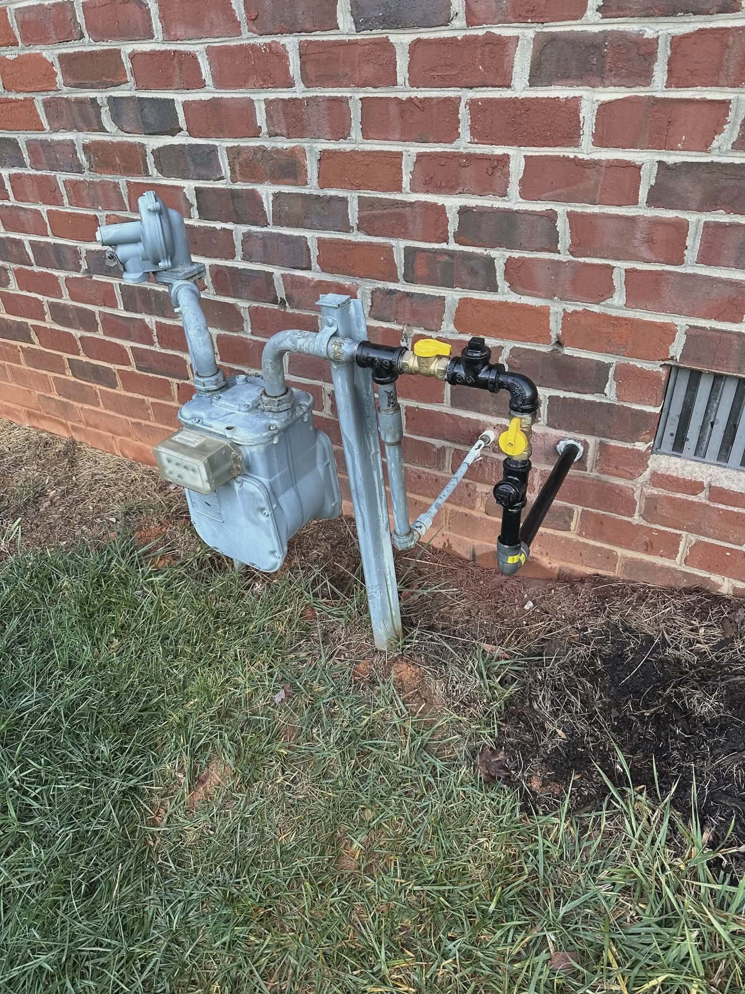 Gas meter and regulator assembly installed on an exterior wall